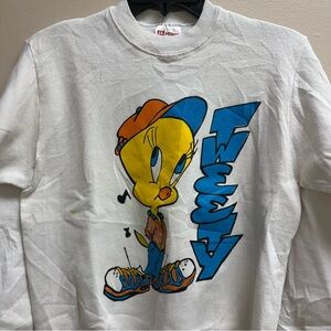 Vintage 90s Hanes Tweety Bird Pullover Sweatshirt Size Youth Large